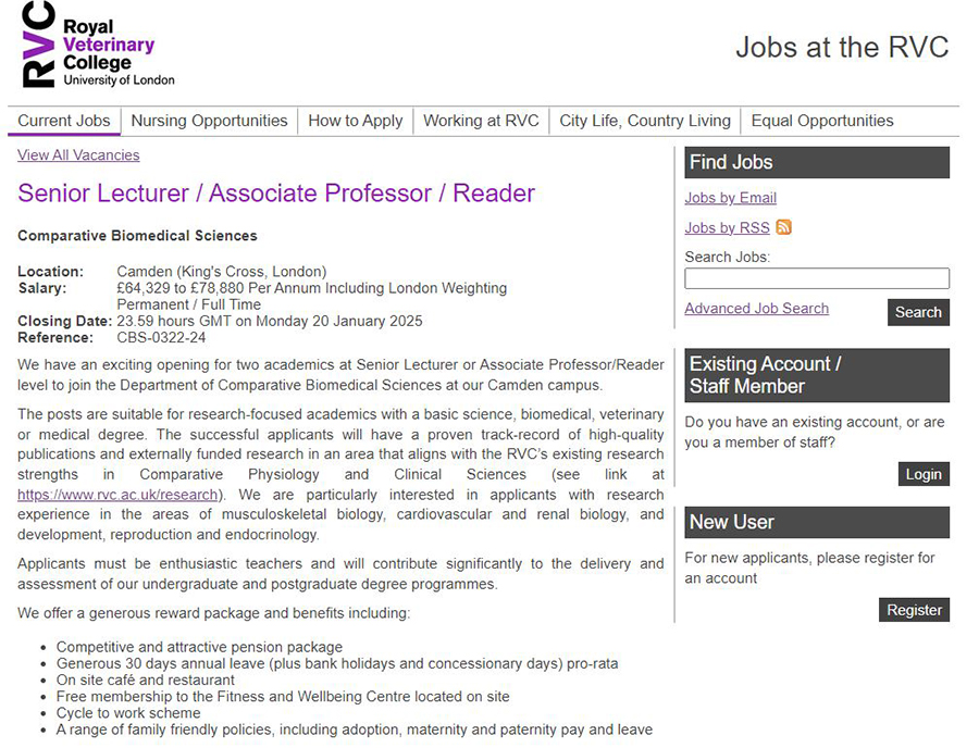 Senior Lecturer / Associate Professor / Reader opportunities RVC